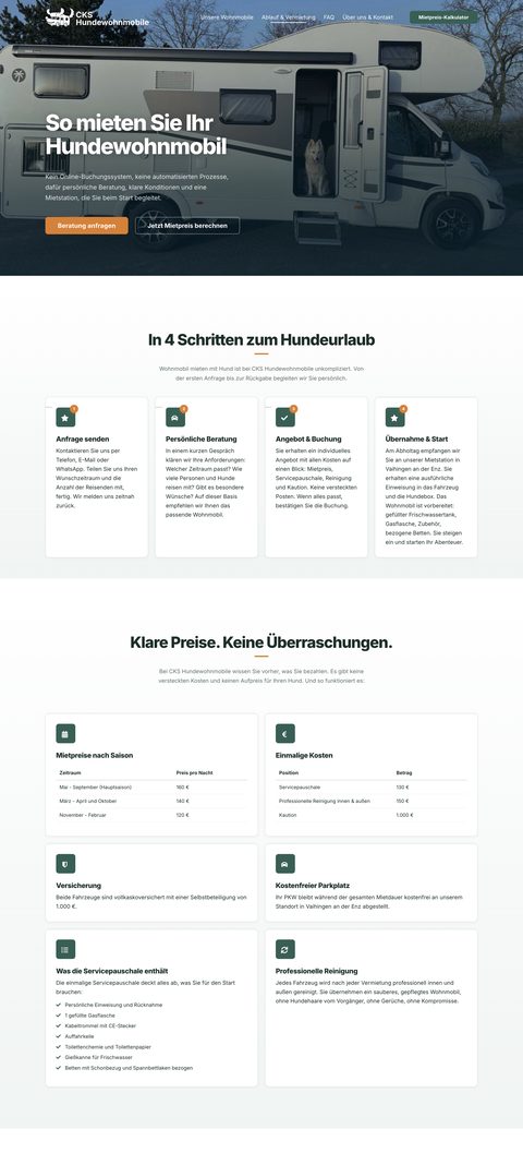 CKS Hundewohnmobile, Ablauf der Vermietung (Desktop)